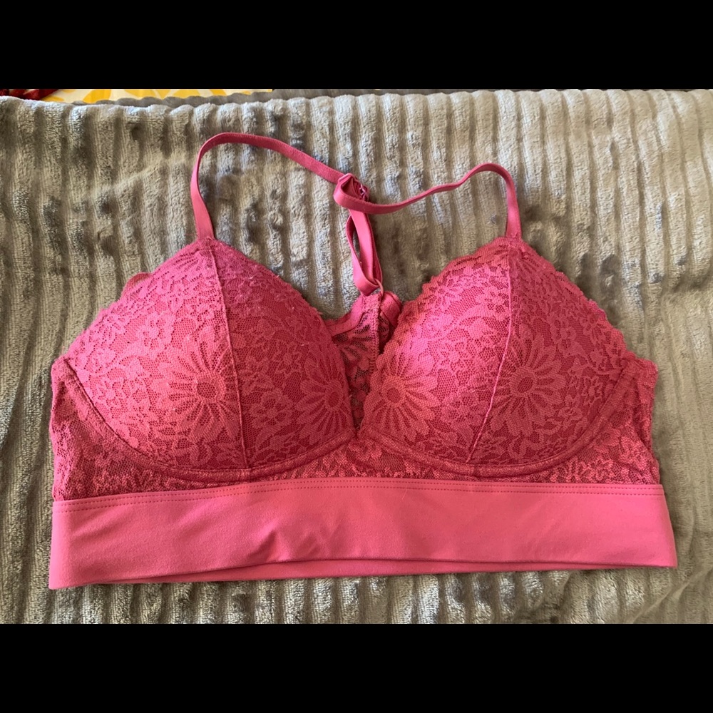 Pink lace triangle bralette